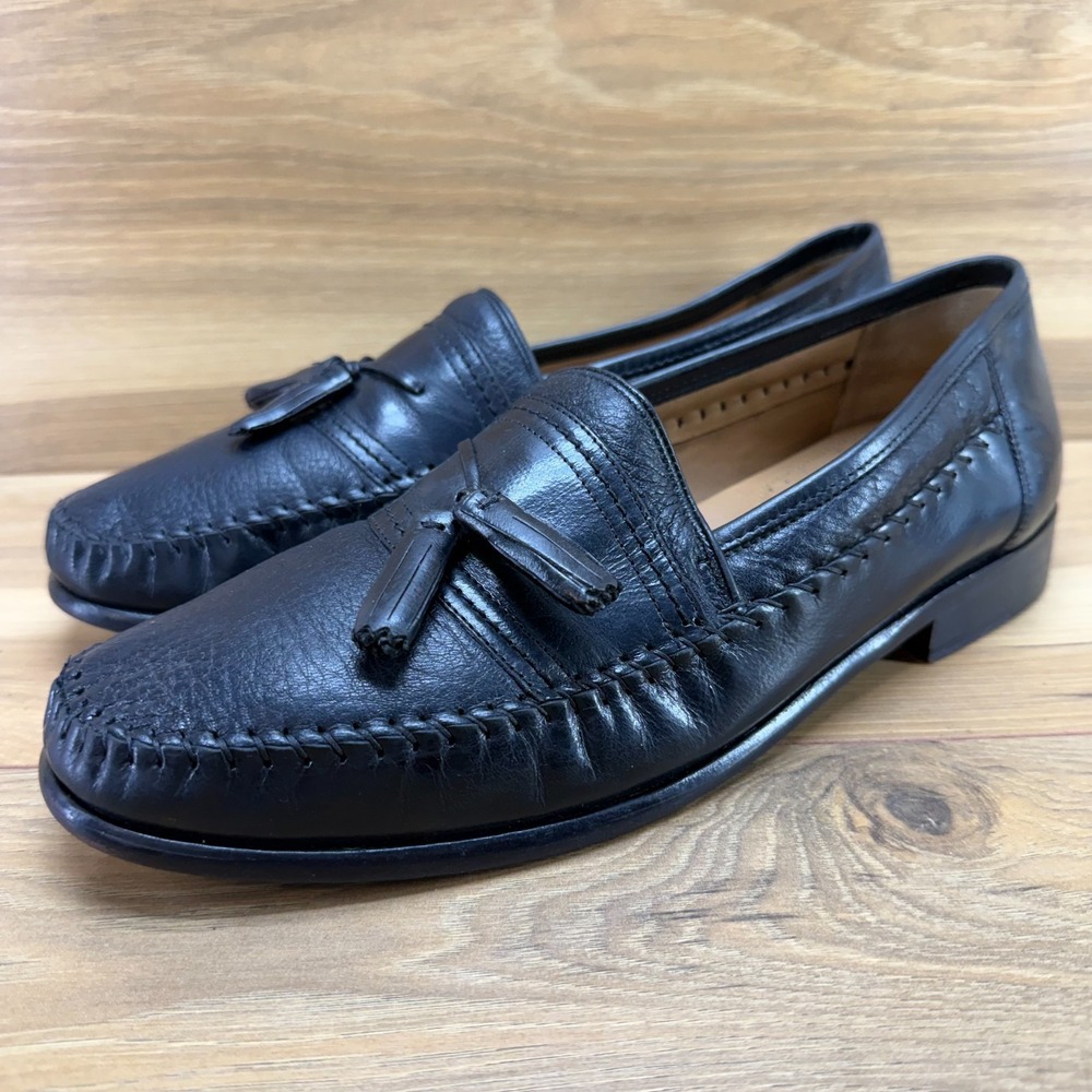 BRASSBOOT Walking Gloves Mens‎ 10.5 M Black Leather Tassel Loafers Dress Shoes - Picture 3 of 11